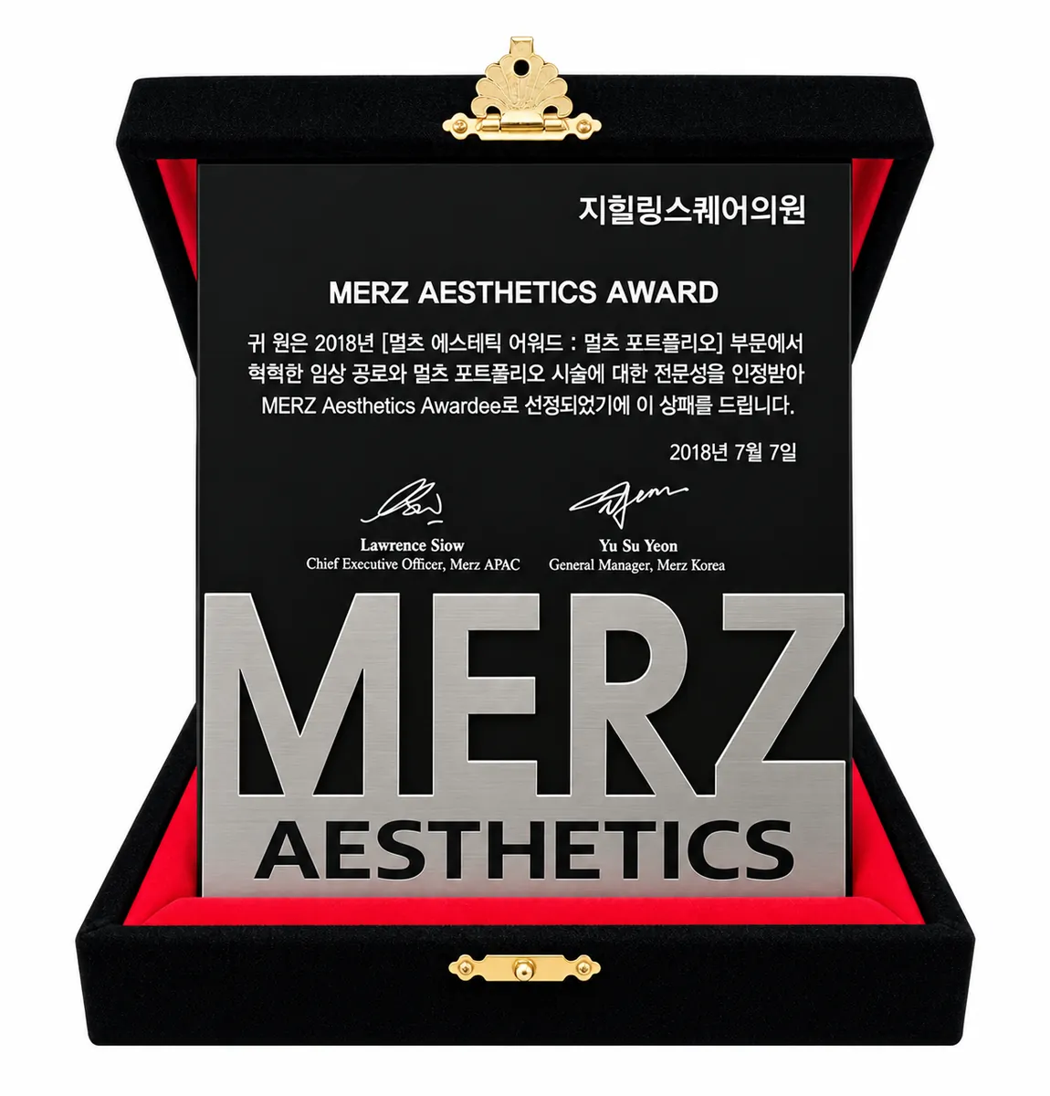Merz Aesthetics Award 2018 plaque